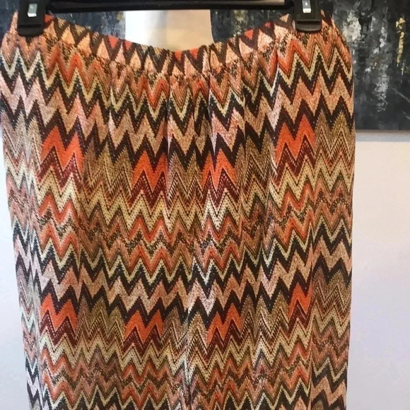 Umgee Boho Style Chevron Orange/Brown/Cream Lined Palazzo Pants w/ Pockets M - Picture 5 of 6